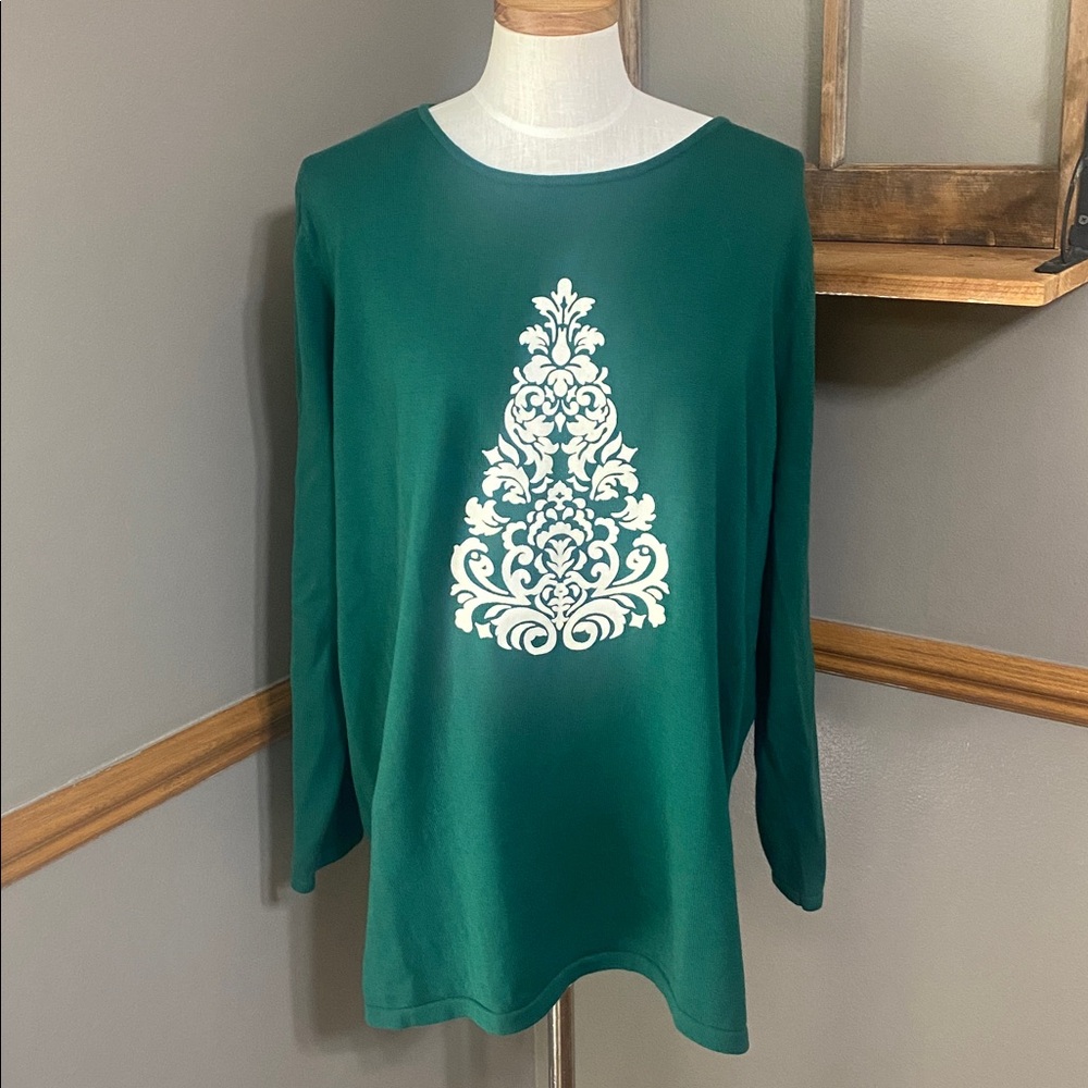 Jessica London emerald green & white holiday tree top size 22/24